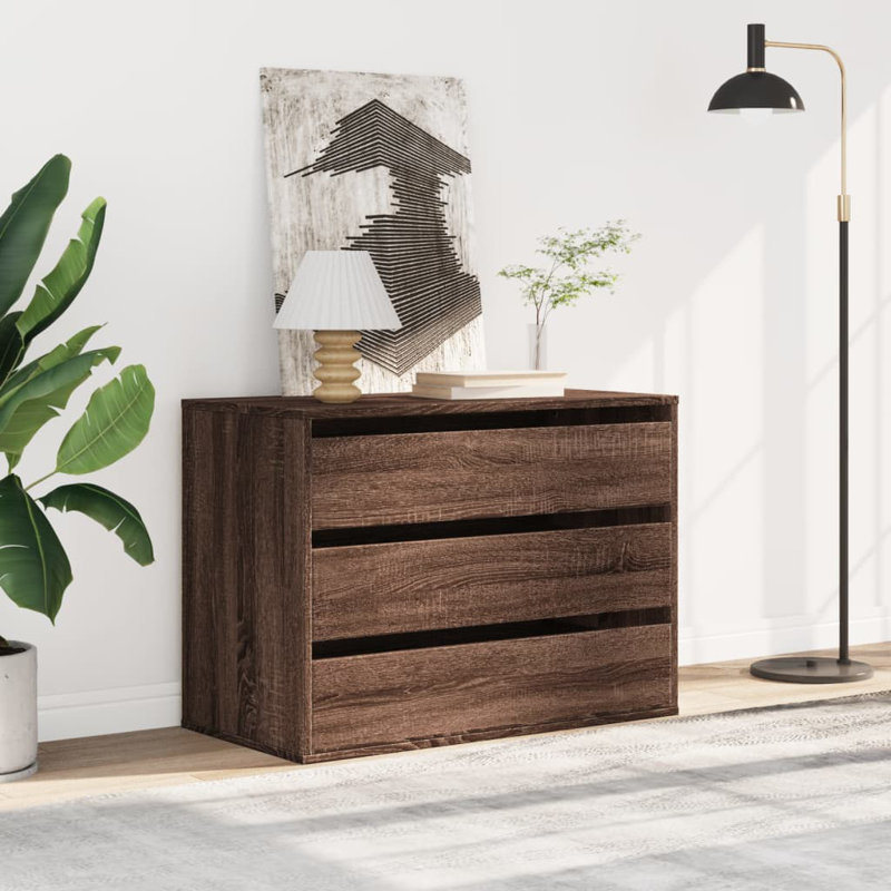 Corner Chest Of Drawers Engineered Wood, 58cm H x 80cm W x 41cm D, Smoked Oak