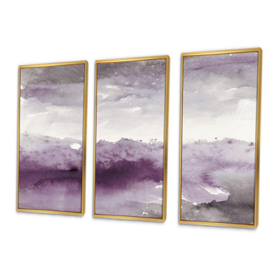 Midnight At The Lake II Amethyst And Grey - 3 Piece Painting on Canvas