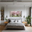  Art mural de paysage de fenêtre en forme de fleur de cerisier, art de la nature, cadre ouvert pour le salon, la chambre à coucher, 16 x 32 pouces