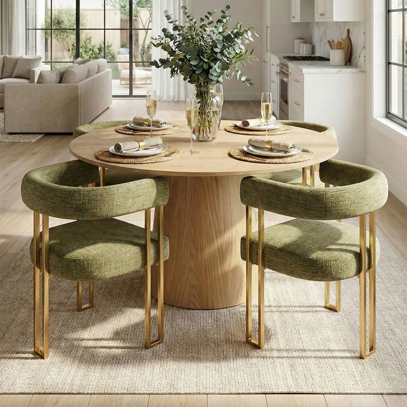 Ensemble de salle à manger 5 pièces l 52 po avec chaises en chenille, Vert