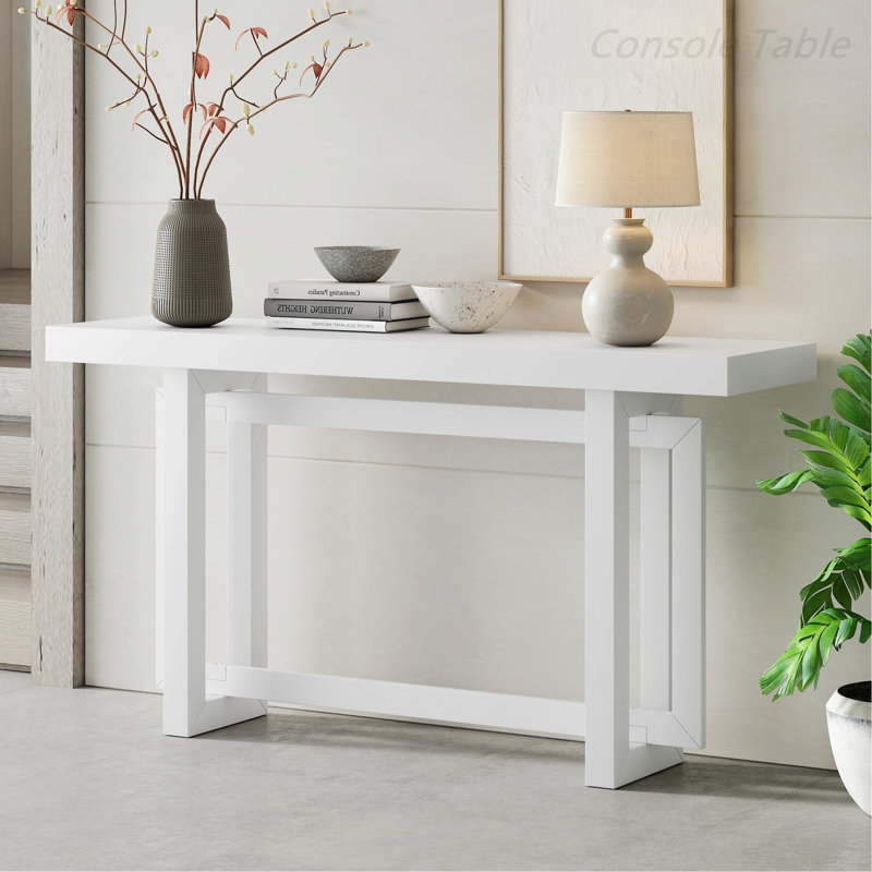 Thedrick 59" Extra Long Entryway Table Console Table,Entryway table,Hoyer table with wood frame, White