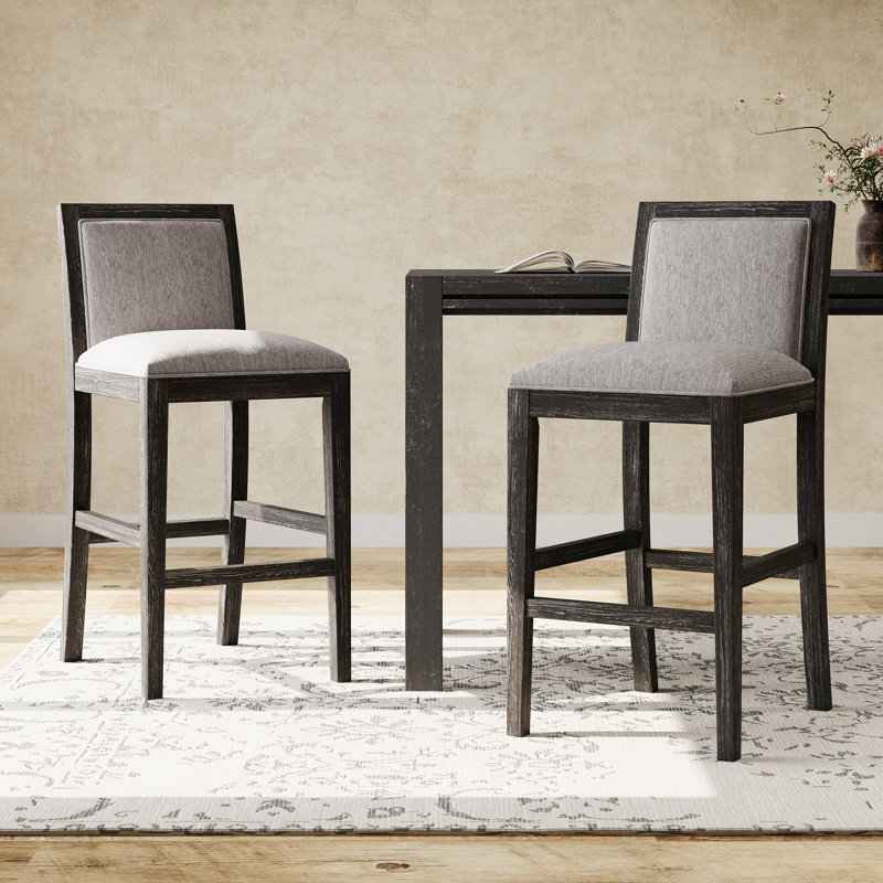 Ensemble de 2 tabourets de bar d'une hauteur de 30,5 pouces, structure en bois d'hévéa, coussin en tissu éponge et tabourets de bar rembourrés, chaises de bar rétro