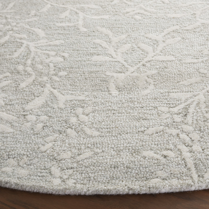 Quaniece 401 Hand Tufted Wool Pile Floral Rug, Round 6'