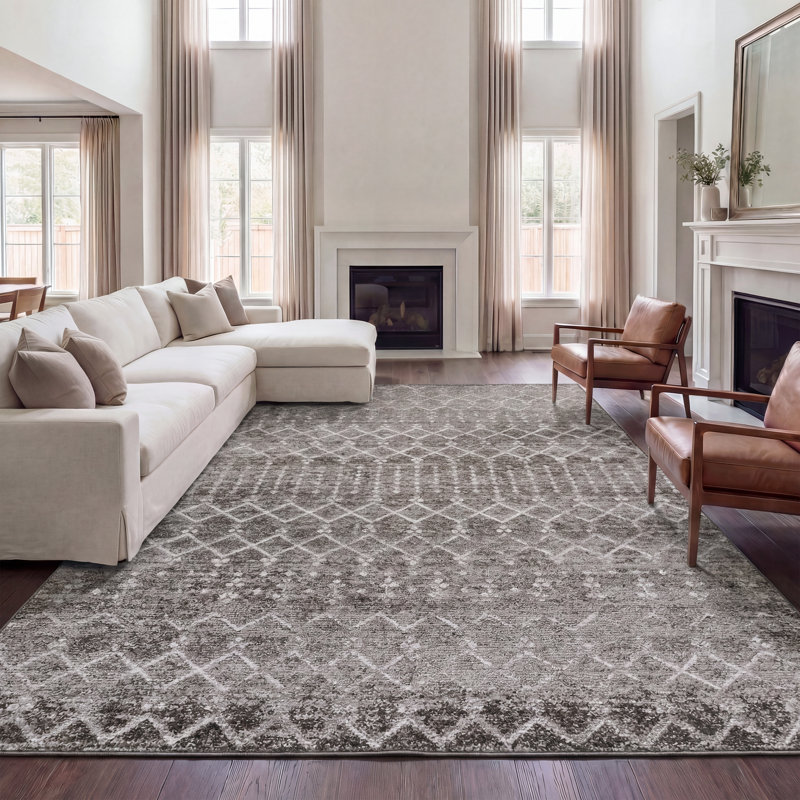 Leila Moroccan Diamond Trellis Machine-Washable Rug, Rectangle 4' x 6', Taupe/Ivory