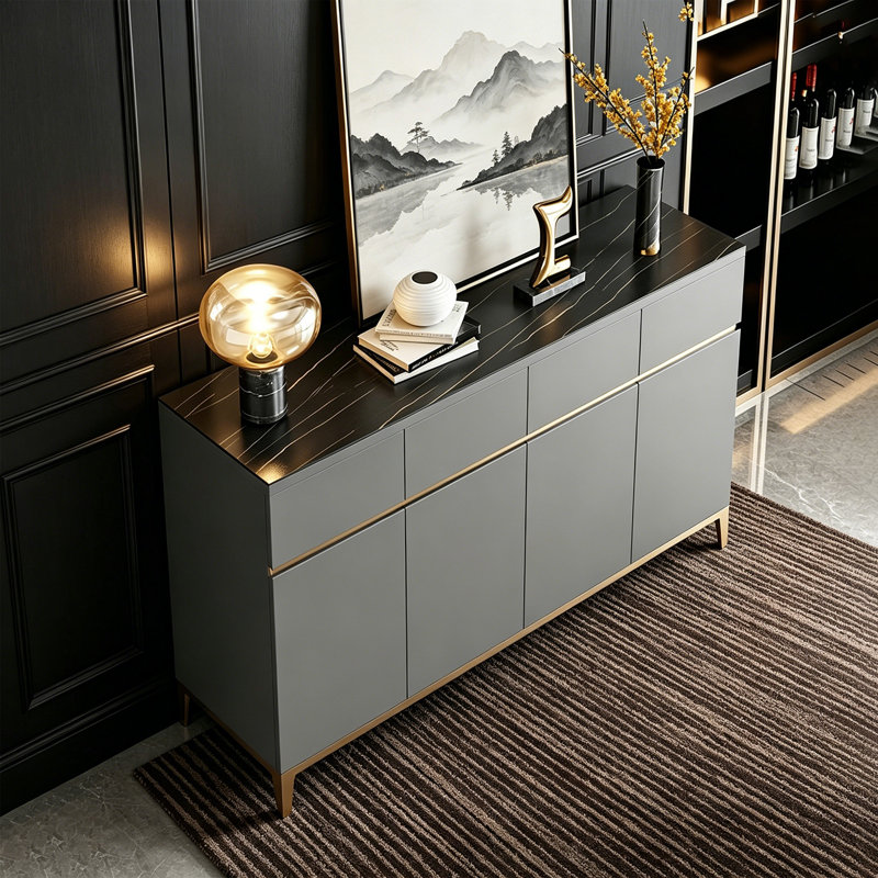 Buffet moderne de grande capacité, Gris / Noir, H 35,43 po x l 47,24 po x P 15,75 po