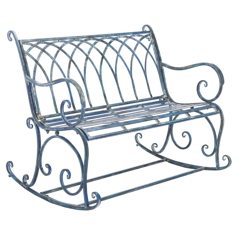 Iron Outdoor Bench, Mossy Blue
