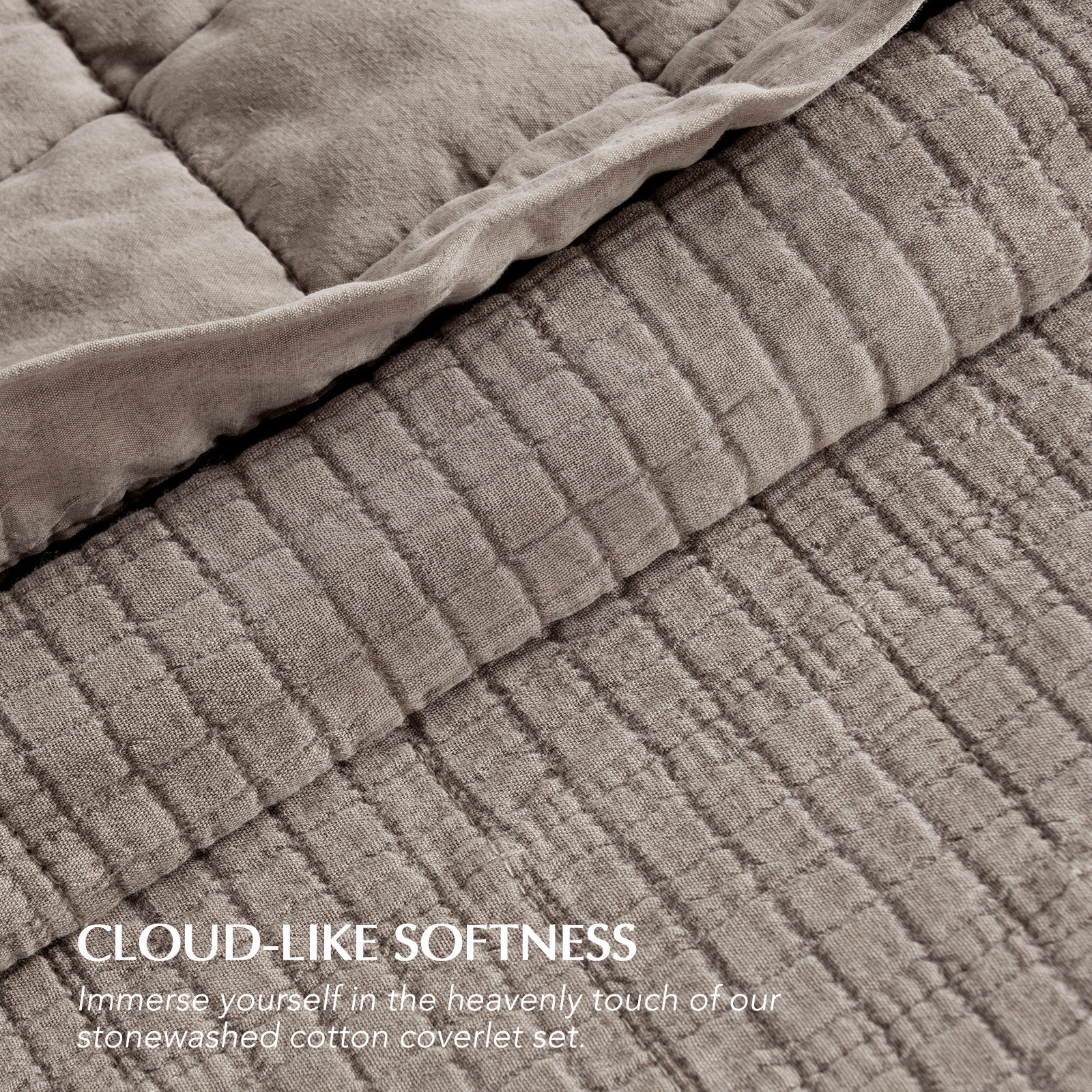 Stonewashed Crinkle Cotton Box Stitch Quilt Set, Mocha Brown, King Quilt + 2 King Shams
