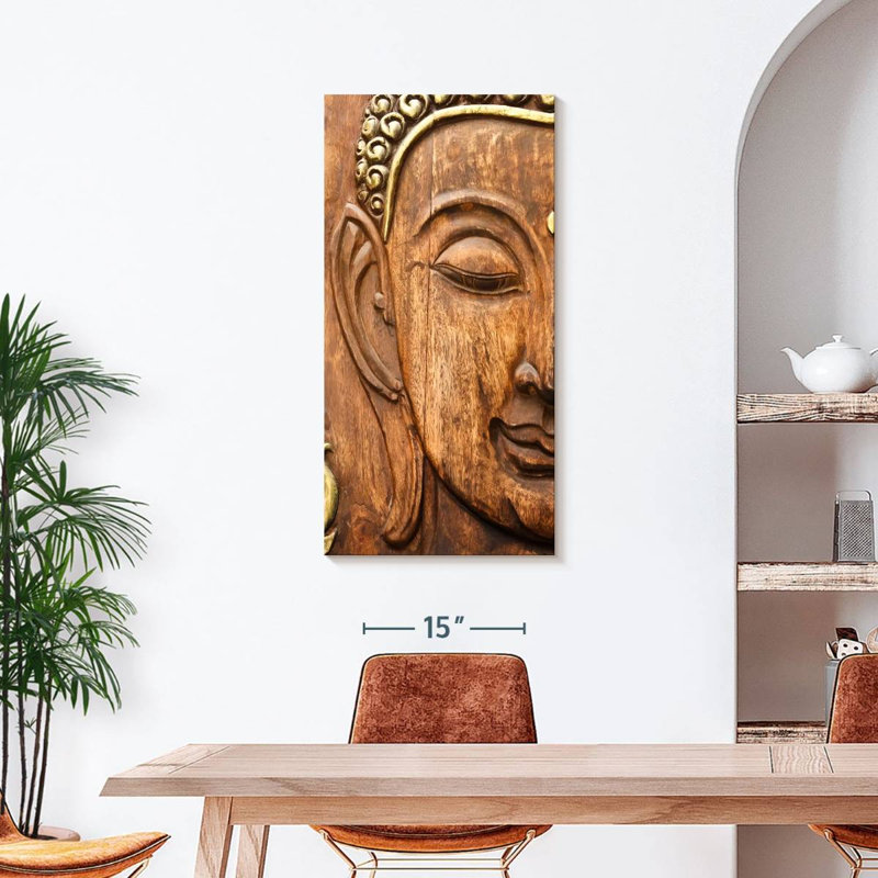 Wood Carved Buddha Canvas Print, 21" H x 42" W x 1.25" D