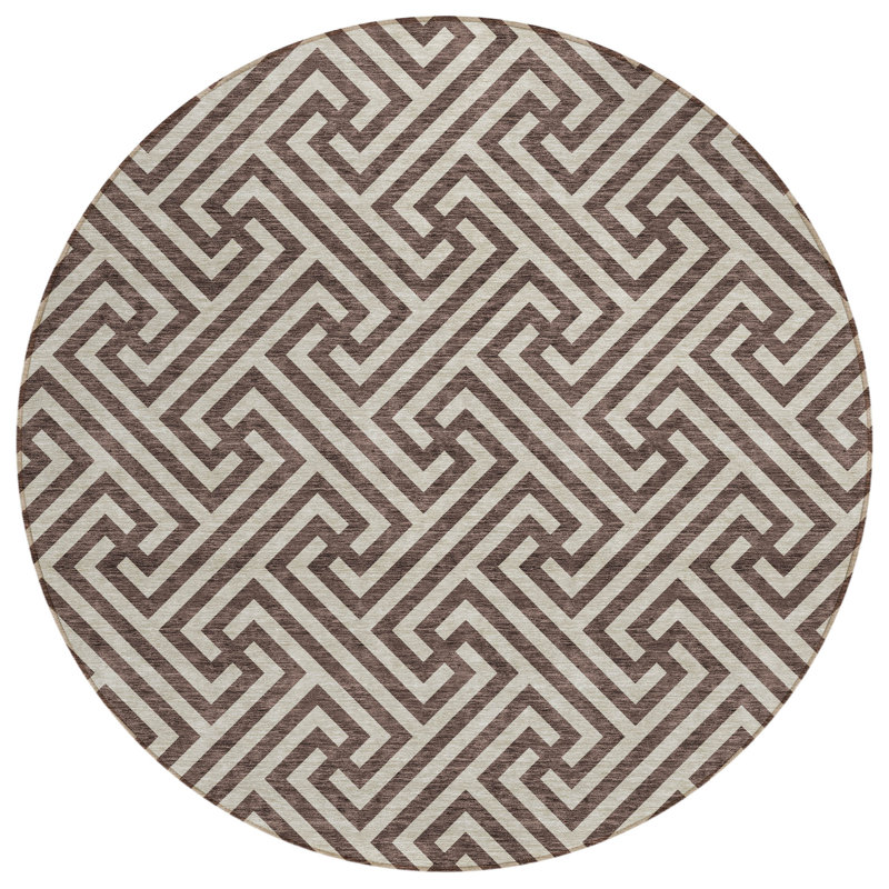 Washable Geometric Indoor / Outdoor Rug, Round 8'
