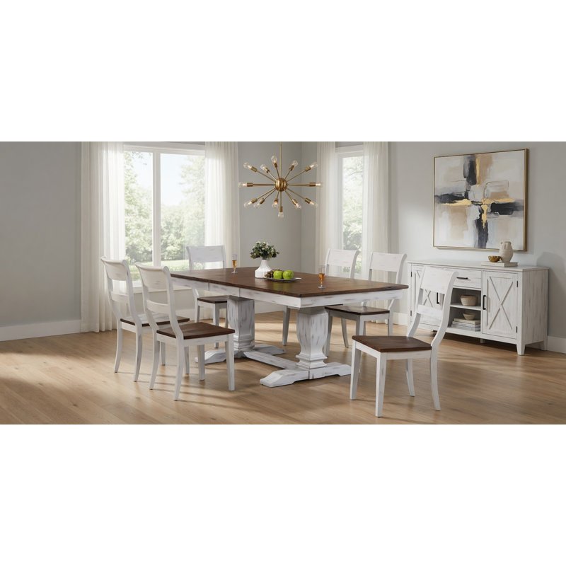 Ensemble de salle à manger à rallonge rectangulaire en bois massif 7 pièces Claudell