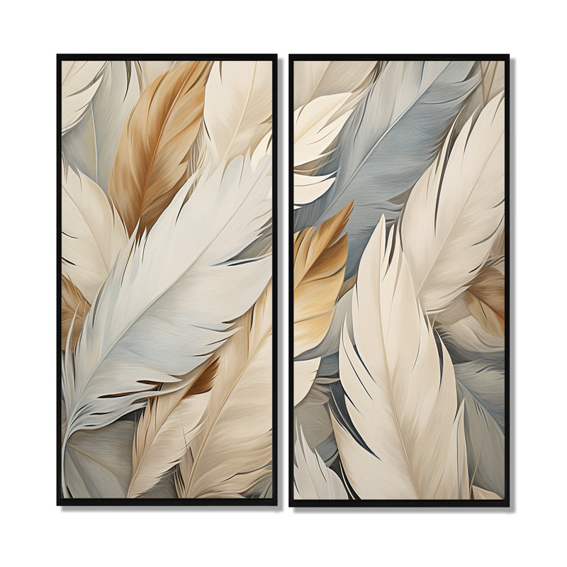 Plumes Feathery II - décorations murales grandes plumes, Impression encadrée flottante, H 32 po x l 32 po, Noir