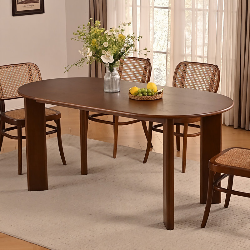 67“L×33.5"W Oval Wood Dining Table Kitchen Table with 4 Legs, Walnut, 30" H x 67" L x 33.5" W
