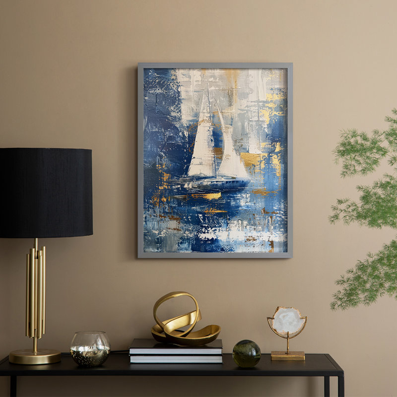 NAUTICAL Series CXCIX - Impression encadrée de qualité supérieure - Prêt à être accroché - Aucun clou requis, Gris