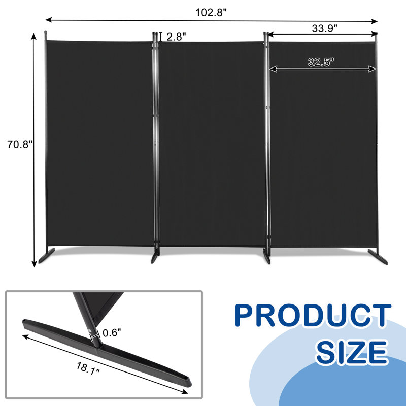 Paravent pliable 6 pieds en tissu de polyester 160G 4 pieds, Noir