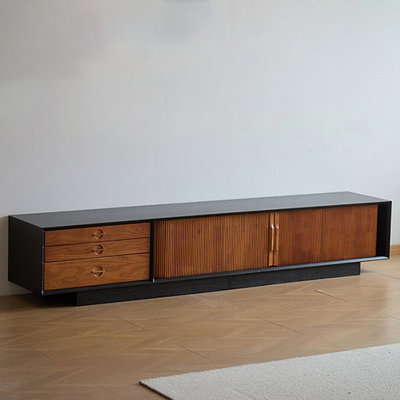 Retro Black Solid Wood TV Stands