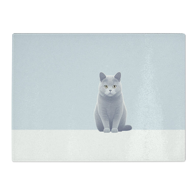 British Shorthair Cat Minimalism  Glass Chopping Board