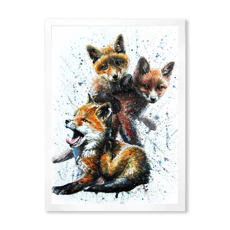 Petits renards - peinture, H 20 po x l 12 po x P 1 po, Cadre photo blanc
