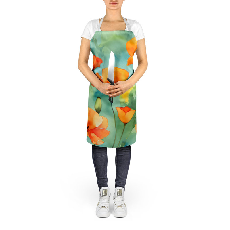 Tennessee Iris in Watercolor Apron, Orange California Poppies