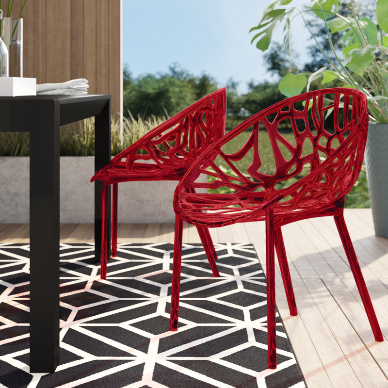 Metrocles Stacking Patio Dining Side Chair, Transparent Red