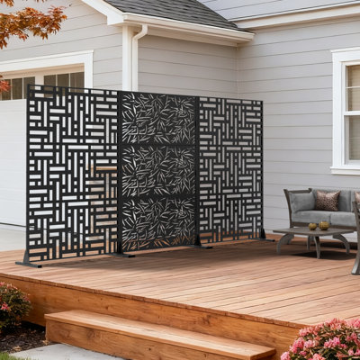 72"H×141"W×16"D Outdoor/Indoor Metal Privacy Screen Freestanding Garden Trellis Room Divider Lattice Panel Fence Panel for Patio by Wooakway