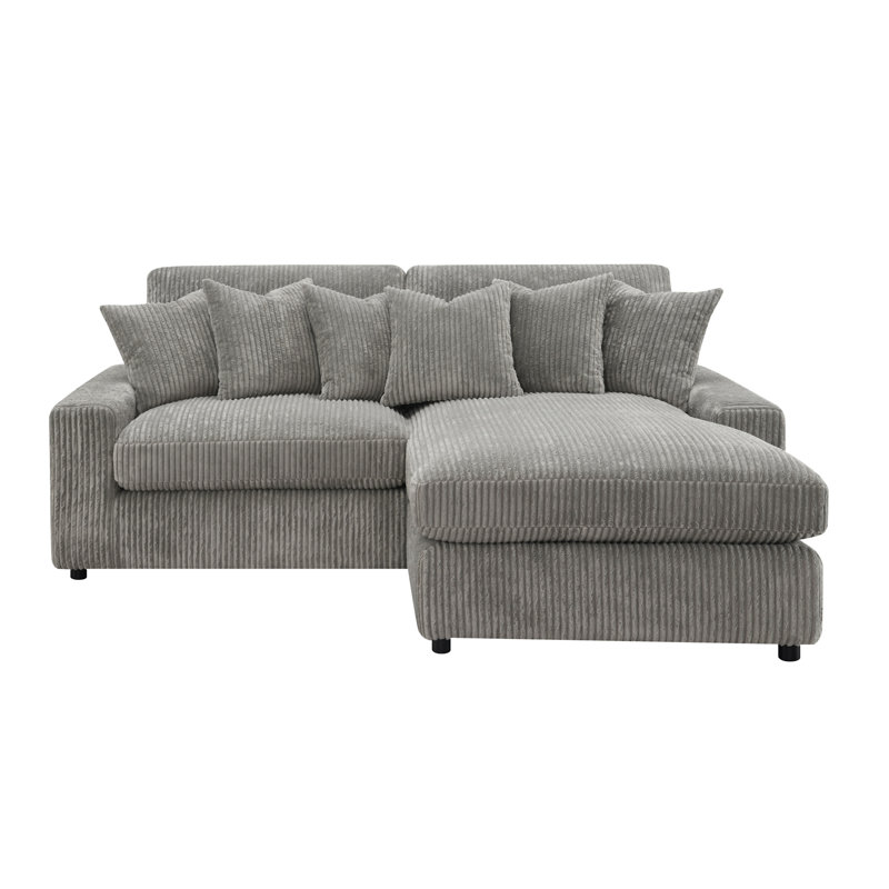 Canapé modulaire réversible en velours côtelé gris Tavia avec 6 coussins