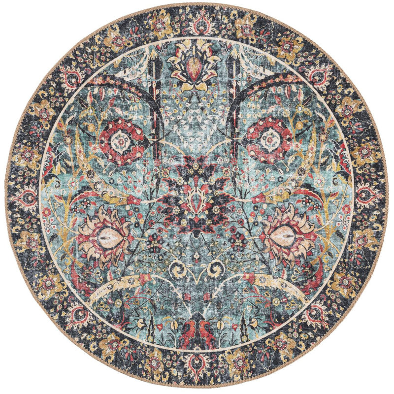 Tapis huguenot Aucun couleur verte rétro, Rond 3 pi 6 po