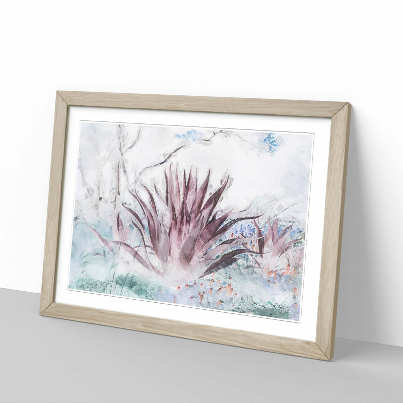 Wild Aloe Vera Succulent in Abstract - Picture Frame Graphic Art Print, 50cm H x 76cm W x 2cm D, Oak