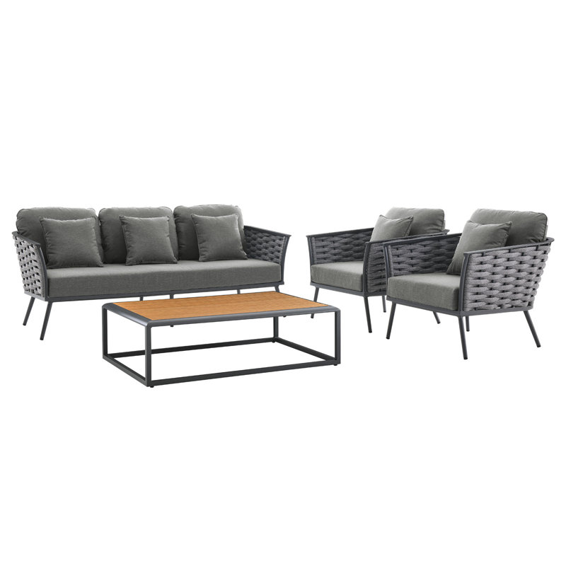 Ensemble de canapé modulaire d'extérieur 4 pièces Modway Stance, Gris anthracite, gris
