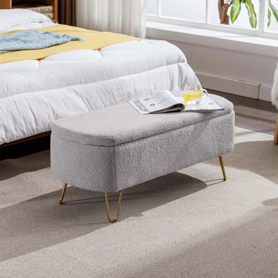 Luxurious Faux Fur Storage Ottoman Bench With Gold Legs, Perfect For End Of Bed And Entryway, Combining Style And Functionality.