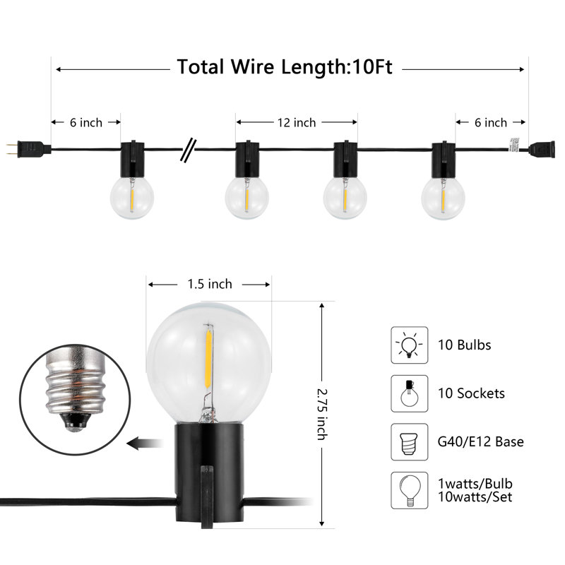 Aubreelynn Outdoor 10 - Bulb 120'' Plug-in String Light