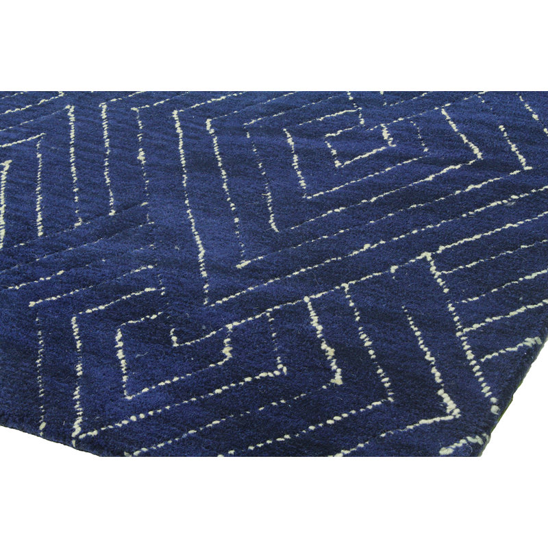 Navy Blue Geometric Wool Tufted Area Rug