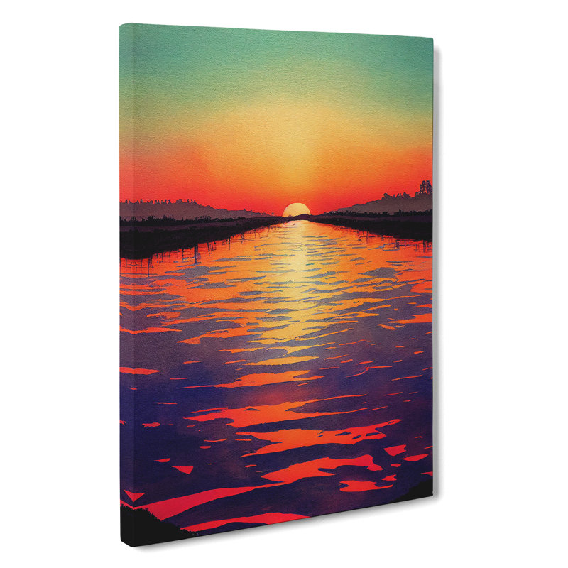 Sunset Watercolour Art No.3 - Wall Art, 50cm H x 35cm W x 2cm D, No Matte, Wrapped Canvas