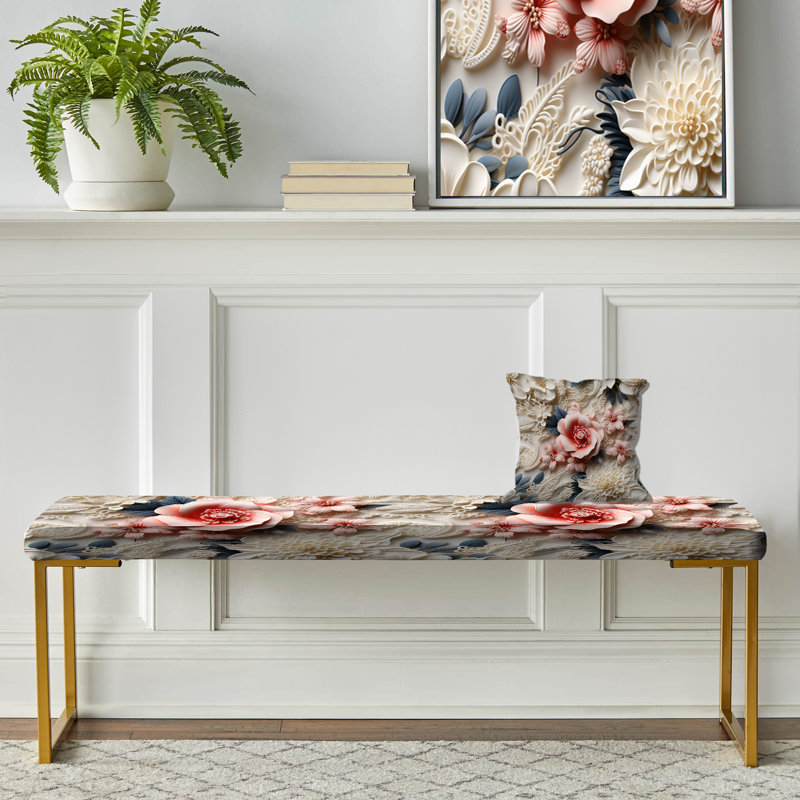 Banc rétro rembourré floral blanc antique