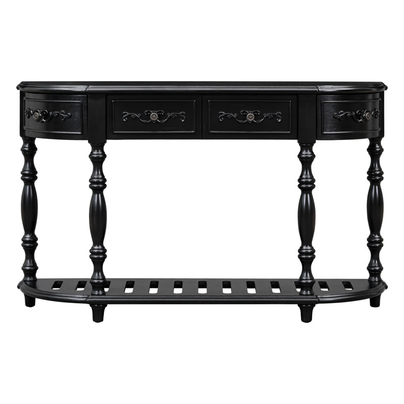 Console 52 po courbée, bois noir, 4 tiroirs, 1 tablette, pour le salon, couloir à vitrine spacieuse, unité, Noir