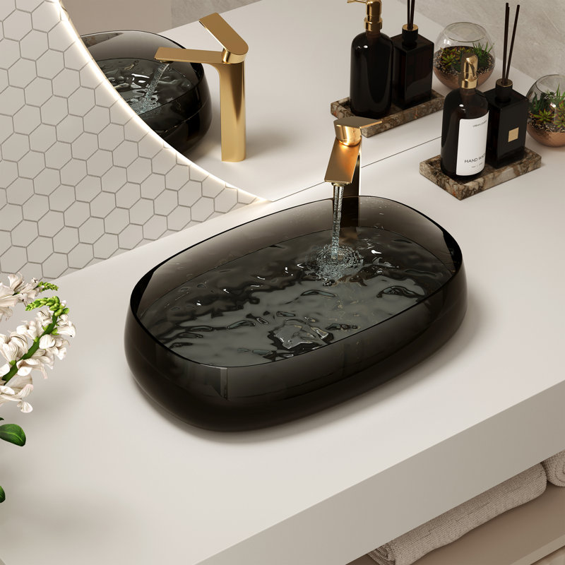 Lavabo vasque de salle de bain à surface solide Casainc, Noir translucide