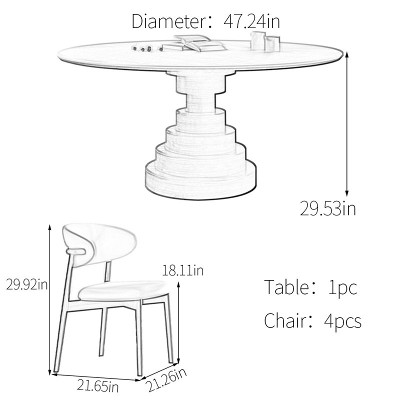 Ensemble rond de pierres frittées uniques, H 29,53 po x L 47,24 po x l 47,24 po