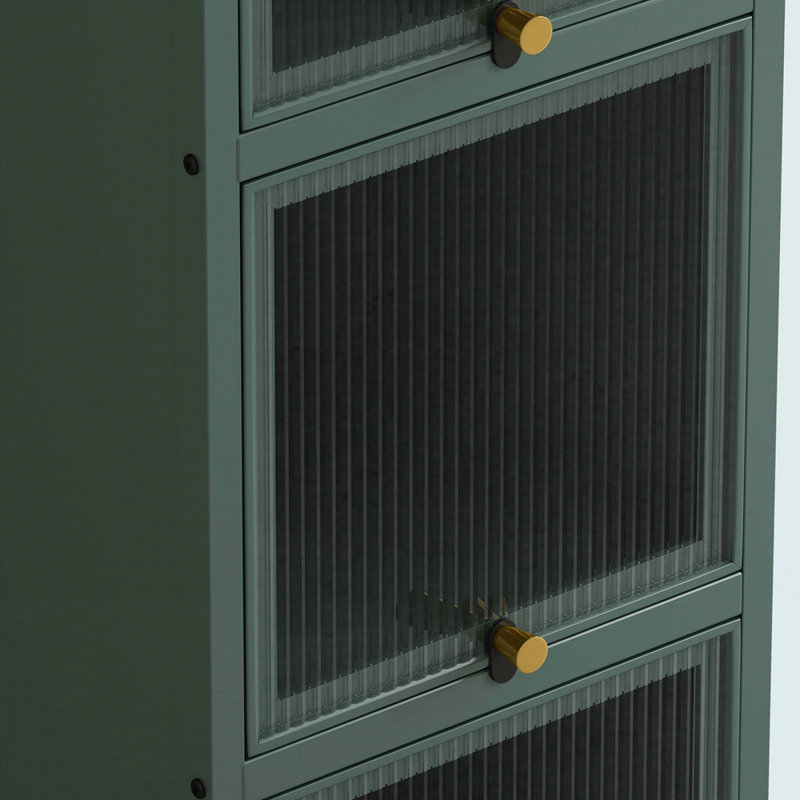 Armoire moderne en verre à quatre niveaux avec rangement à cinq niveaux, Vert foncé