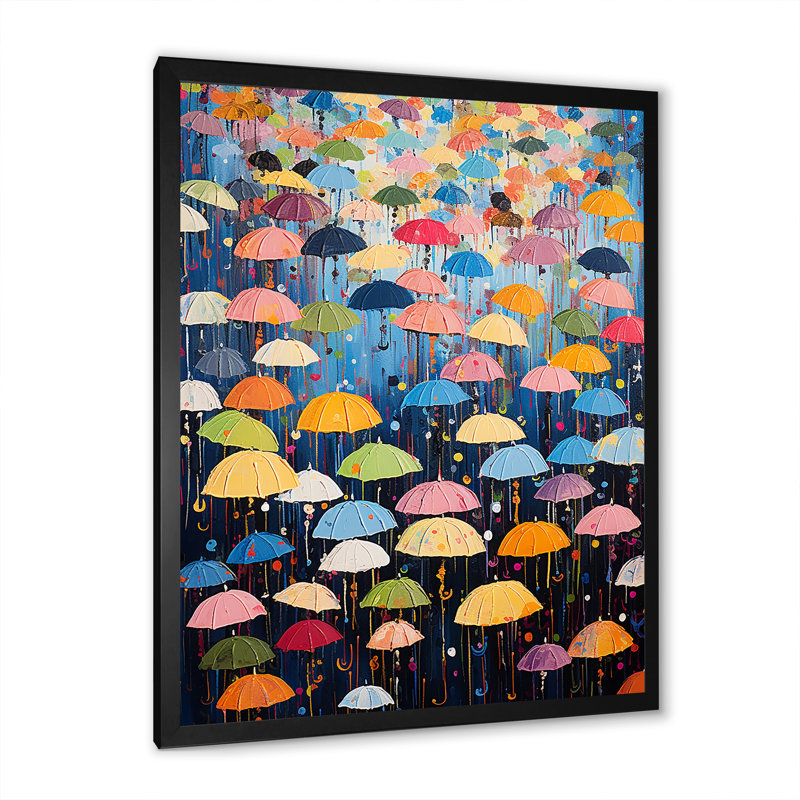 «Rainbow Umbrellas Collage IV», reproduction sur toile, Cadre simple noir, H 32 po x l 16 po x P 1 po