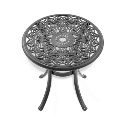 26.77-Inch Cast Aluminum Patio Dining Table With Black Frame And Umbrella Hole