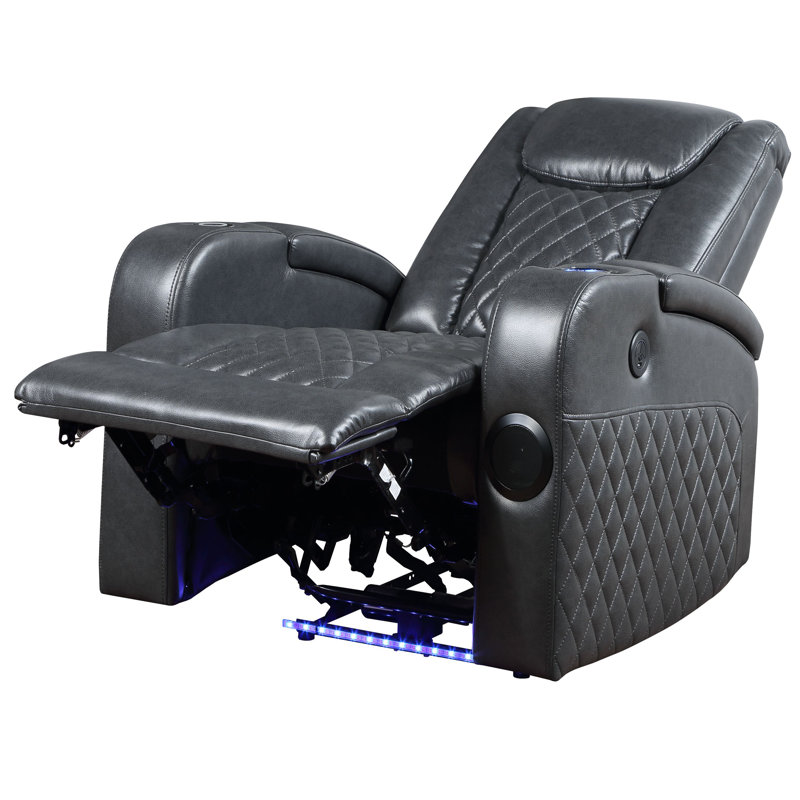 Westerville Leather Aire Power Recliner With Bluetooth Speaker, Cup Holder, Gray