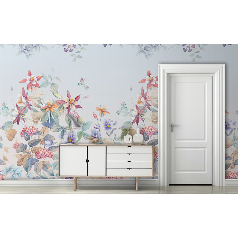 Papier peint amovible Fleurs de printemps colorées, lys et hortensias, L 9 po x l 15 po