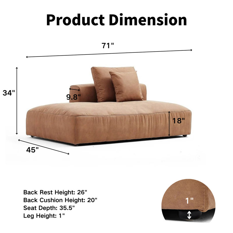 Canapé 71 po avec système de confort à 5 couches, imperméable et lavable à la machine, pour le salon et le bureau, brun, Brun