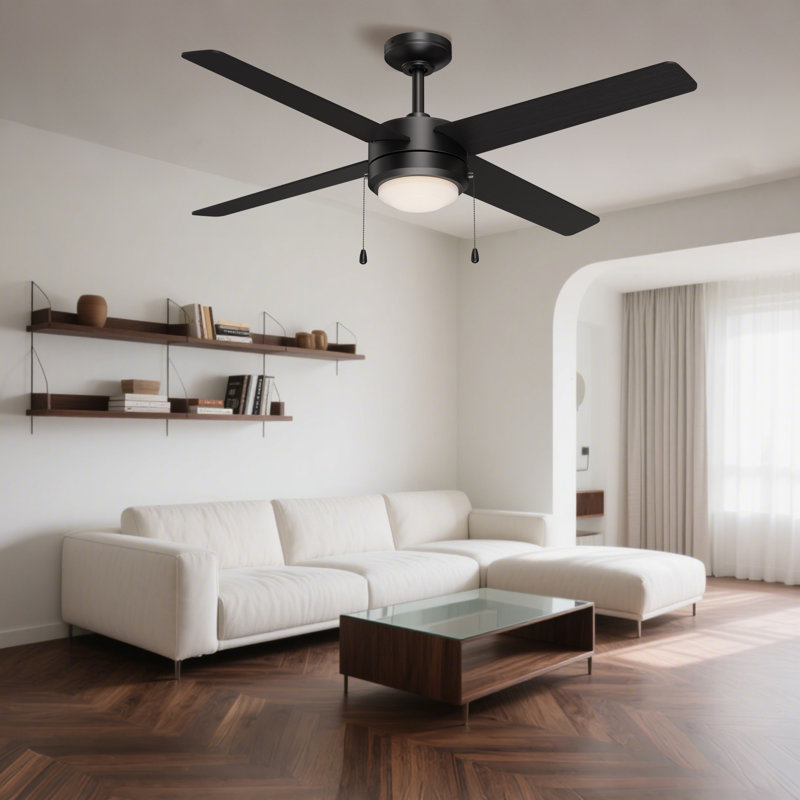 Ventilateur de plafond noir mat Jet4 52 "avec pales réversibles en noyer / noir, lumière DEL, 4, 157