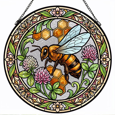 Panneau de vitrail en forme de nid d'abeille abeille ， H 12 po