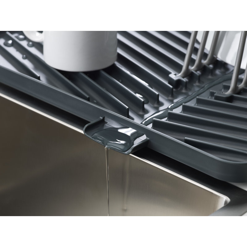 Gray Foldable Plastic Dish Draining Board with Pop-Up Rack