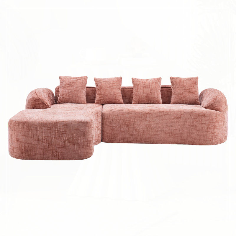 Canapé en chenille en L, Chenille rose