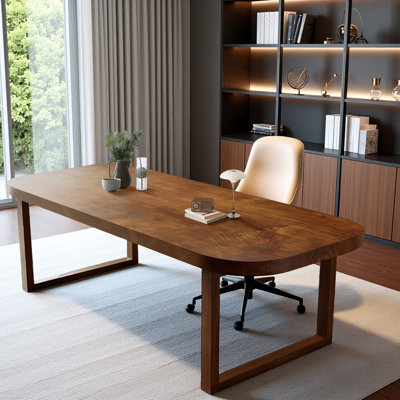 Solid wood brown desk, rectangular executive desk