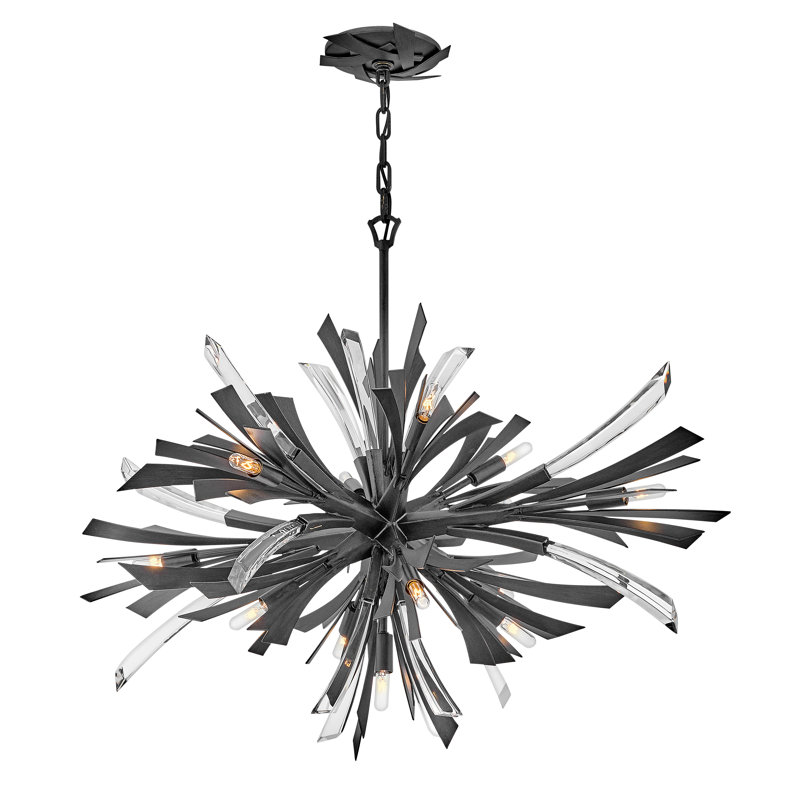 Vida 36" Thirteen-Light Modern Horizontal Hanging Chandelier w/ Crystal Accents, Brushed Graphite