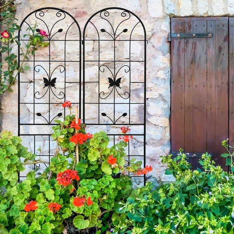 Paquet de 4, treillis de jardin antirouille 86,7 po x 19,7 po, support pour plantes d'extérieur, tuyau rond galvanisé noir, support à fleurs double rouille