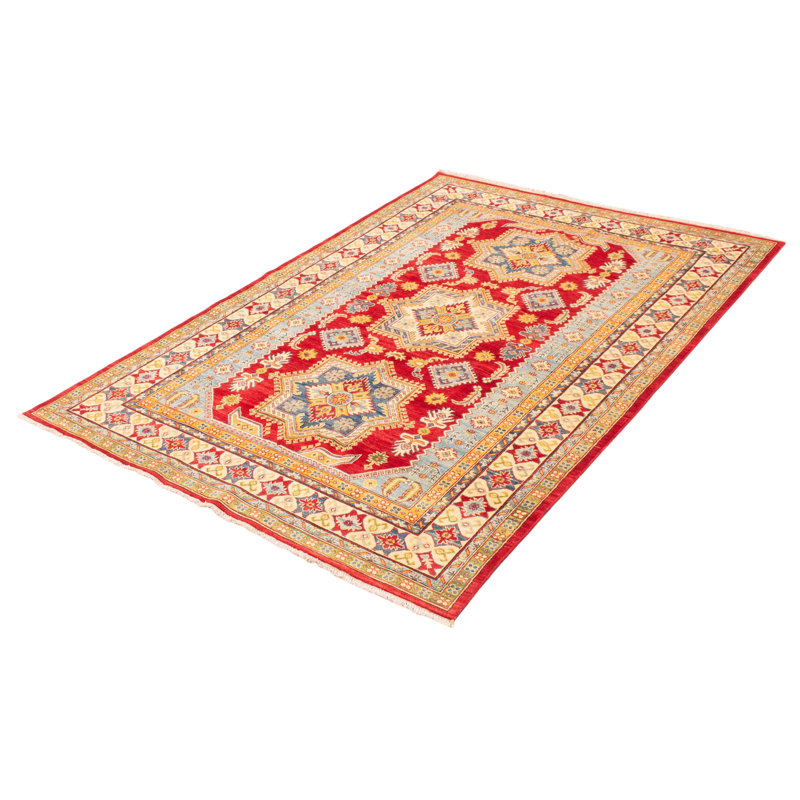 Tapis unique en laine noué à la main 6 pi 7 po x 9 pi 8 po nouvel âge Nutrioso en rouge / beige / bleu